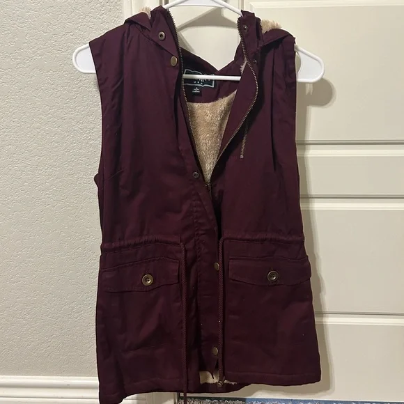 Soft Faux Lined Anorak Utility Hooded Jacket Vest - Picture 3 of 6